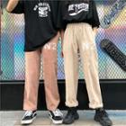 Couple Matching Lettering Embroidered Corduroy Wide-leg Pants
