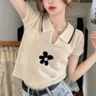 Short-sleeve Flower Knit Polo Shirt