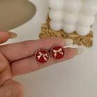Bow Disc Alloy Earring 1 Pair - S925 Silver Needle - Red - One Size