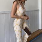 Flower Pattern Ribbed Jumpsuit