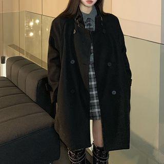 Collared Knit Top With Necktie / Plaid Mini Pencil Skirt / Plain Coat