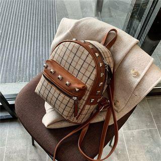 Plaid Studded Faux-leather Backpack