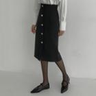 Faux-pearl Midi Tweed Skirt