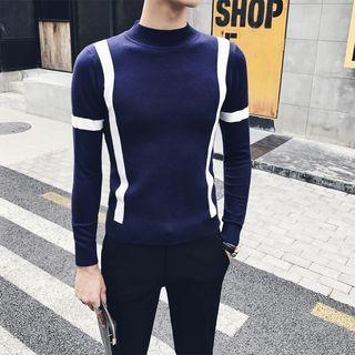 Color-block Mock-neck Slim-fit Sweater