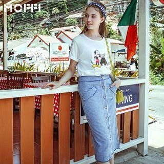 Button-up Midi Denim Skirt