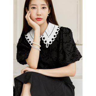 Lace-collar Pintuck Jacquard Blouse