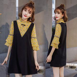 Mock Two Piece Elbow-sleeve A-line Dress