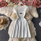 Plain Square Neck Skinny A-line Knitted Dress