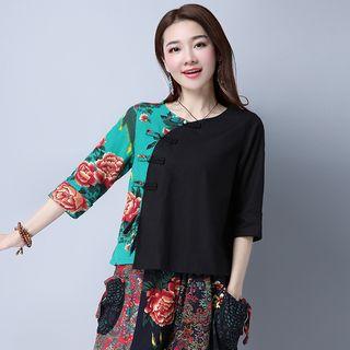 Linen Cotton Panel Elbow-sleeve Top