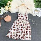 Spaghetti Strap Floral Print Dress White - One Size