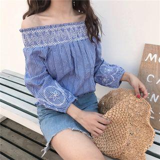 Flower Embroidered Off Shoulder Blouse