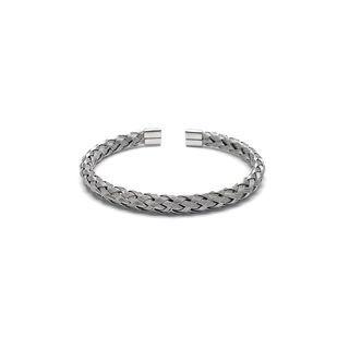 Faux Woven Stainless Steel Open Bangle Silver - 6cm