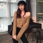 Chunky Knit Cropped Sweater Coffee - One Size