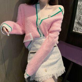 Long-sleeve Contrast Trim Cardigan