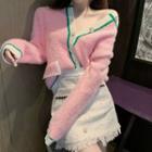 Long-sleeve Contrast Trim Cardigan