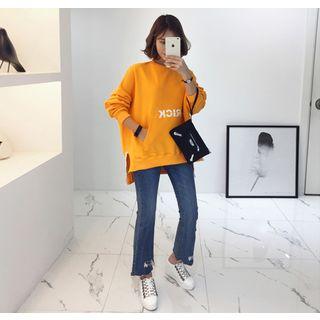 Dip-back Contrast-trim Lettering Sweatshirt
