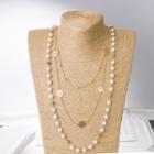 Faux Pearl Alloy Flower Layered Necklace Gold - One Size