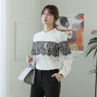 Crew-neck Crochet-panel Blouse