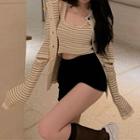 Striped Collared Cardigan / Knit Camisole Top