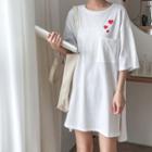 Elbow-sleeve Heart Embroidery Mini T-shirt Dress
