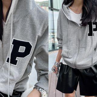 Letter Patch Zip-up Hoodie