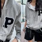 Letter Patch Zip-up Hoodie