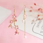 Non-matching Faux Pearl Floral Dangle Earring 1 Pair - Pink - One Size