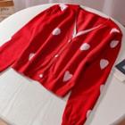 Mock Two-piece Heart Print Cropped Cardigan Red - One Size