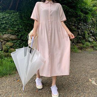 Shirred-waist Long Shirtdress
