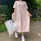 Shirred-waist Long Shirtdress