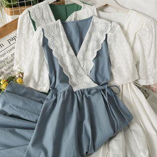 Patchwork Tie-waist Midi Dress