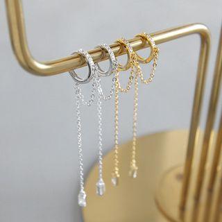 925 Sterling Silver Rhinestone Chained Dangle Earring