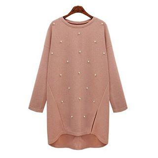 Faux Pearl Long Knit Pullover