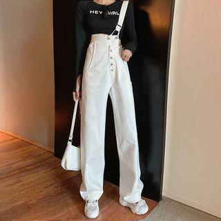High-waist Wide Leg Suspender Pants