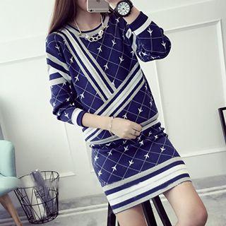 Set: Airplane Print Sweater + Knit Skirt