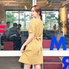 Square-neck A-line Plaid Dress