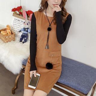 Mock Two-piece Dress With Pom Pom