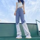 High Waist Color Block Straight Leg Jeans