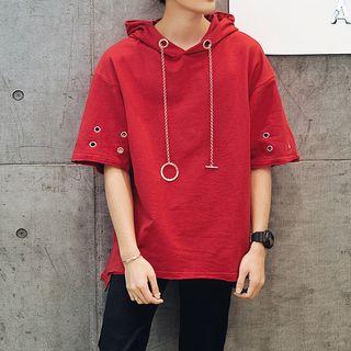 Eyelet Detail Hooded Short-sleeve T-shirt
