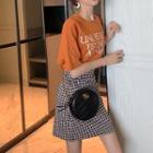 Short-sleeve Letter T-shirt / Gingham A-line Mini Skirt