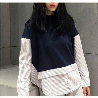 Pinstriped Mock Two-piece Pullover