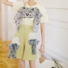 Short-sleeve Butterfly Applique T-shirt / Bow-accent Shorts