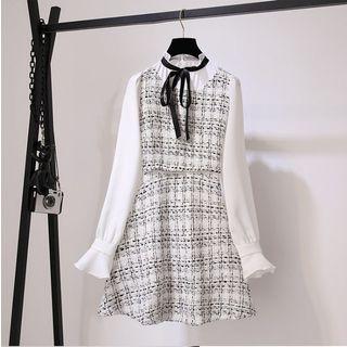 Long-sleeve A-line Mini Tweed Dress