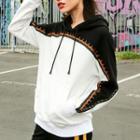 Ethnic Embroidered Long-sleeve Panel Drawstring Hooded Pullover