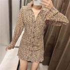 Long-sleeve Floral Print Mini Shirtdress