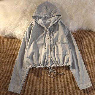 Button-up Cropped Hooded Jacket