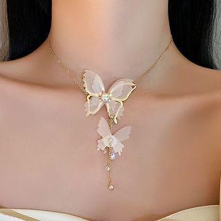 Butterfly Rhinestone Mesh Choker Gold - One Size