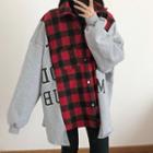 Plaid Panel Hooded Zip Jacket Red - One Size