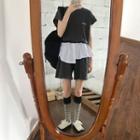 Set: Color-block Loose-fit Top + Shorts Gray - One Size