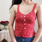 Floral Single-breasted Ruffled-trim Tank Top